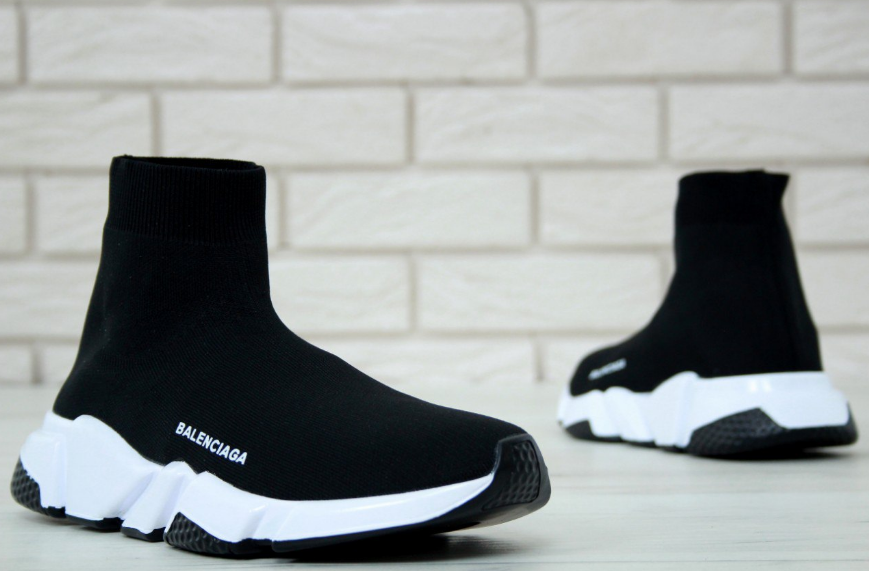 Мужские кроссовки носки Balenciaga speed trainer black white Обувь Баленсиага сникерсы черно-белые - фото 6 - id-p1567911322