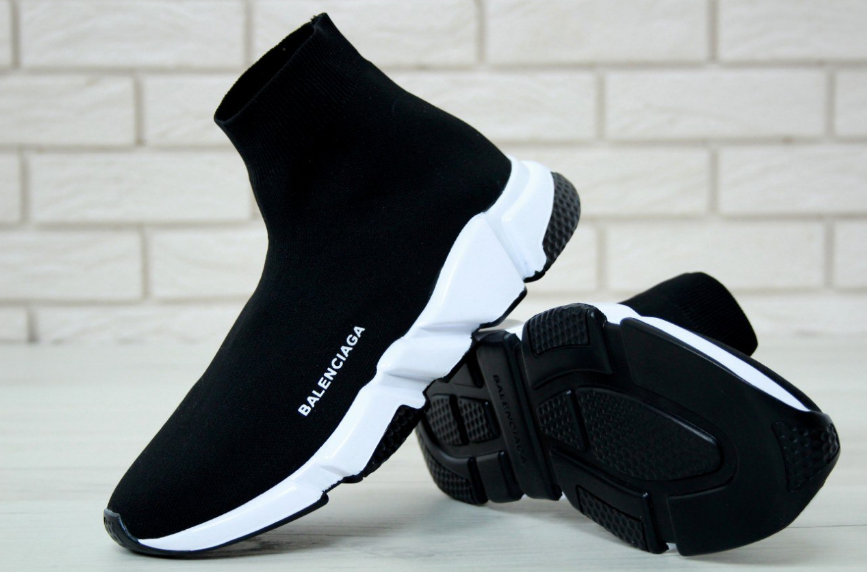 Мужские кроссовки носки Balenciaga speed trainer black white Обувь Баленсиага сникерсы черно-белые - фото 5 - id-p1567911322