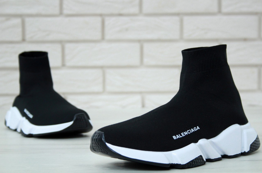Мужские кроссовки носки Balenciaga speed trainer black white Обувь Баленсиага сникерсы черно-белые - фото 8 - id-p1567911322
