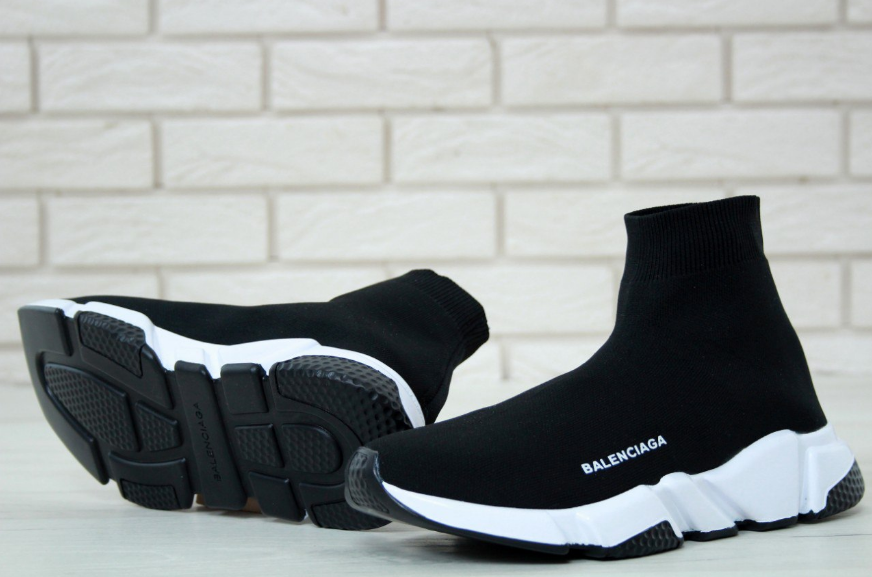 Мужские кроссовки носки Balenciaga speed trainer black white Обувь Баленсиага сникерсы черно-белые - фото 7 - id-p1567911322
