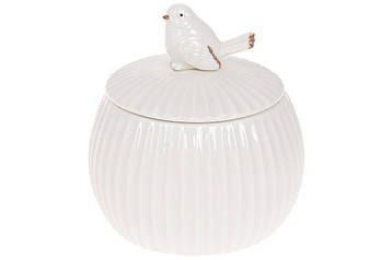Банка порцелянова з фігурною пташкою 750мл, колір - білий глянець