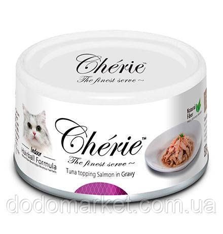 Консерви для котів з тунцем і лососем для контролю утворення грудочок вовни Cherie 80 гр, фото 1