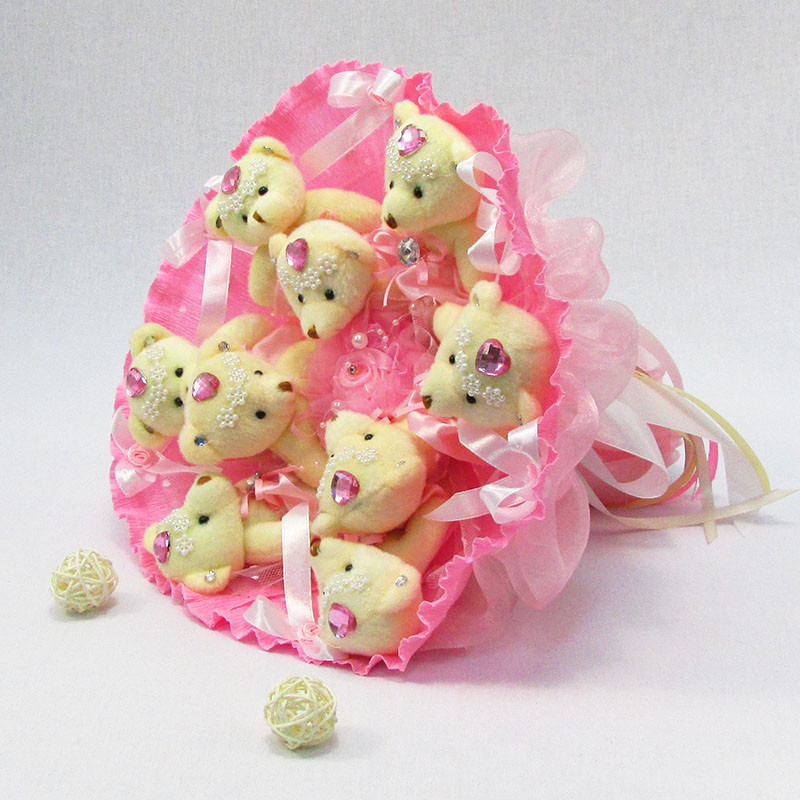 Букет із іграшок Ведмедики 9 рожевий