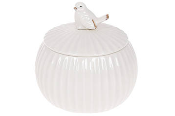 Банка порцелянова з фігурною пташкою 500мл, колір - білий глянець