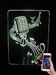 3d-світильник Мікрофон і скрипковий ключ, 3д-нічник, кілька підсвіток (на bluetooth), подарунок для співака