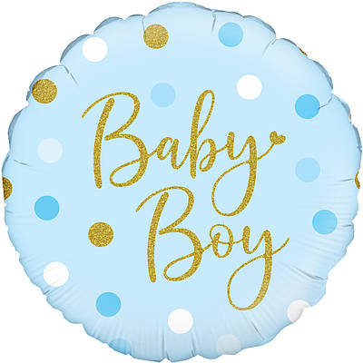 OT 18" Sparkling Baby Boy Dots Holographic Oaktree Foil Balloon. Фольгована куля на виписку Хлопчик