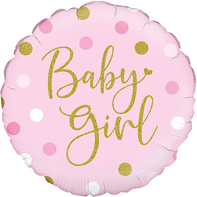 OT 18" Sparkling Baby Girl Dots Holographic Oaktree Foil Balloon. Фольгована куля на виписку Дівчинка