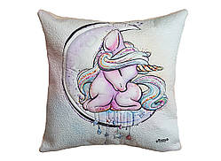 Стьобана дитяча декоративна наволочка єдиноріг на місяці