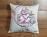Стьобана дитяча декоративна наволочка єдиноріг на місяці, фото 7