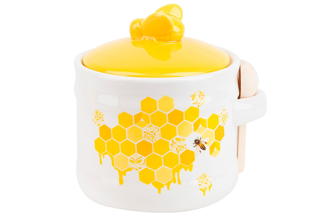 Банка керамічна з дерев'яною ложкою Honey 450 мл, фото 1