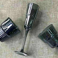 Стильні келихи для шампанського з кольорового скла "Грінвіль" 120 мл, комплект 4 шт. (глубокий зелений колір)