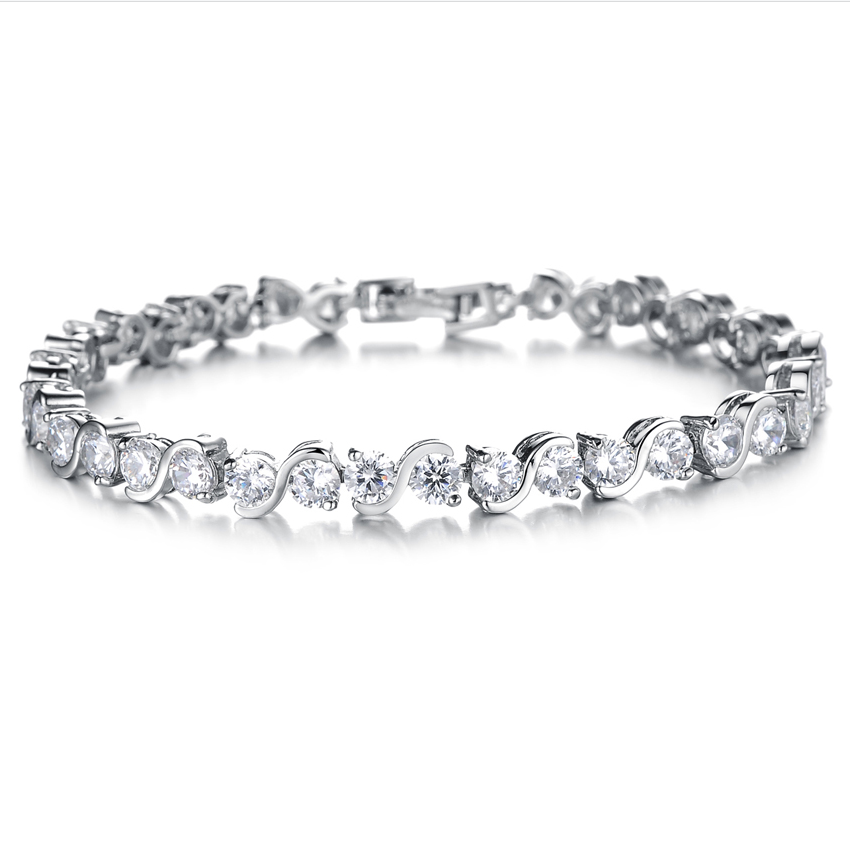 Браслет з позолотою і білими фіанітами W929, фото 1