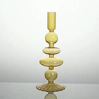 Подсвечник праздничный REMY-DEСOR стеклянный Роз желтого цвета для тонкой свечи высота 22 см декор для дома