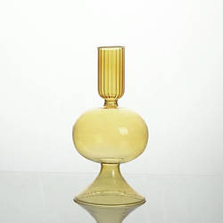 Підсвічник святковий REMY-DEСOR скляний Чері жовтого кольору для тонкої свічки висота 16 см декор для дому