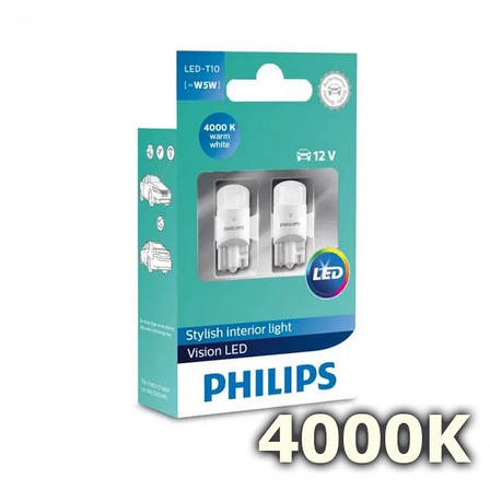 Світлодіодні лед лампи Philips ULTINON LED цоколь T10 (W5W) світло 4000К, габарити, підсвічування, ОРИГІНАЛ, фото 1