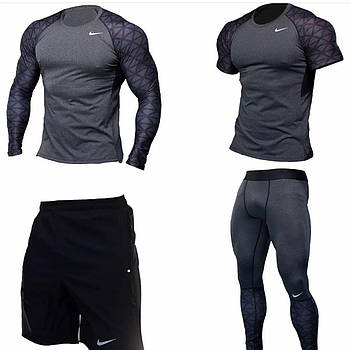 Компресійний одяг комплект 4 в 1 Nike для тренувань Сірий (Gray)