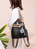 Рюкзак-сумка женская черный бежевый с игрушкой, фото 8