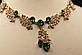 Стильне кольє золотисте з  білим та зеленим каменями гірський кришталь, фото 2