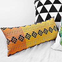 Подушка для дивана бархатная Черный орнамент на оранжево-желтом фоне 50x24 см (52BP_FLORA008)