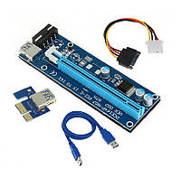 Адаптер PCI-E 1X to 16X Riser Card VER007 (PCE164P-N03) PCI-E extender 60см USB 3.0 Power Molex Raser PCI-E x1 to PCI-E x16 USB 3