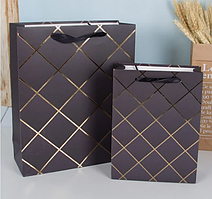 Пакет гігант вертикальний "Золоті ромбики на чорному" 30х42 см