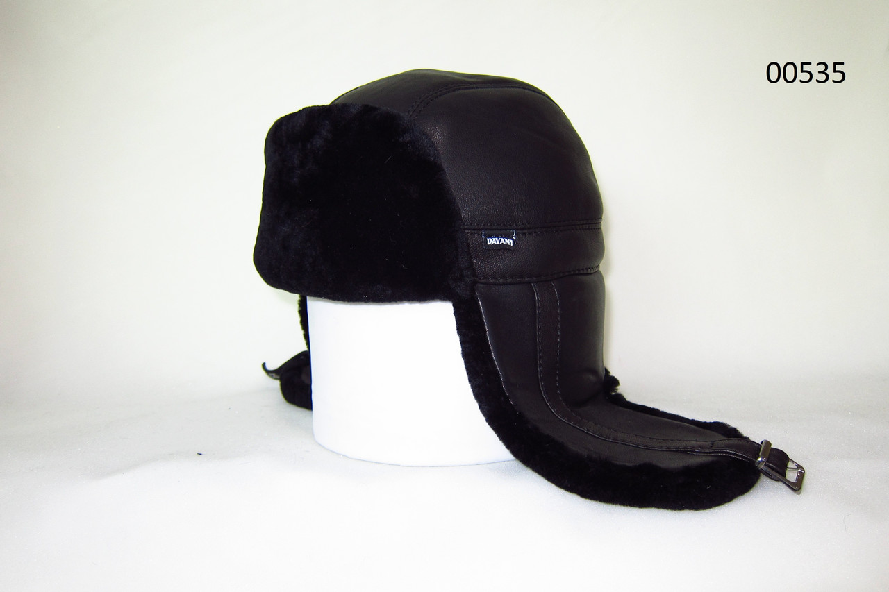 Чоловіча шапка вушанка з натуральної шкіри та хутра овчини DAVANI 00535, фото 1
