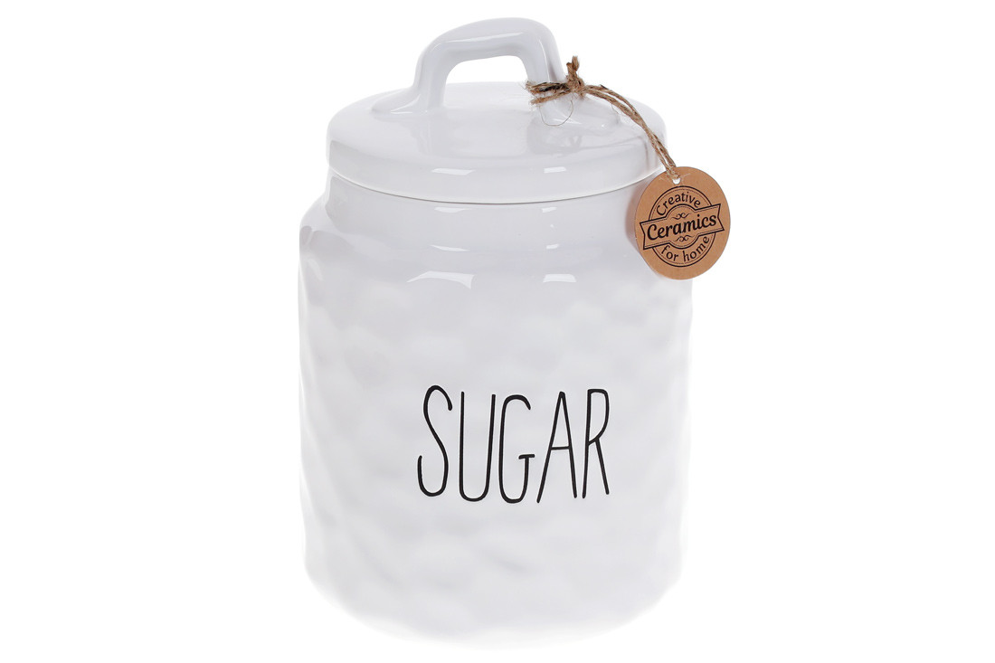 Банка керамічна для зберігання цукру Bianco, 1500 мл, колір - білий, фото 1