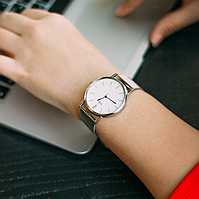 Модні ніжні жіночі срібні годинники, Наручні годинники жіночі з ремінцем