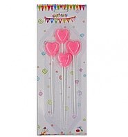 Свічки для торта "Серця" 4 шт., рожеві