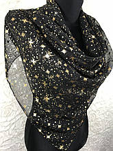 Жіночий чорний шарф шифон із золотим малюнком 130х50 см (кв.3)