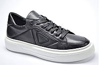 Мужские спортивные кожаные туфли черные с белым KaDar 4300988