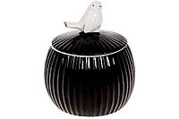 Банка фарфоровая с объемным декором Птичка 1,35 л, цвет - чёрный глянец