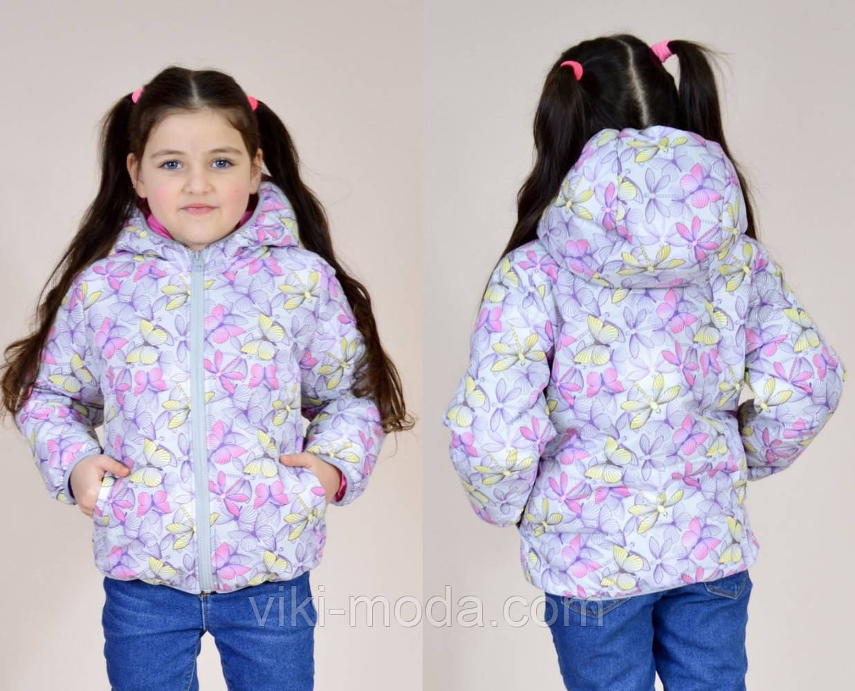 Демісезонна куртка для дівчинки, принт метелики, зріст: 98.104.110.116.