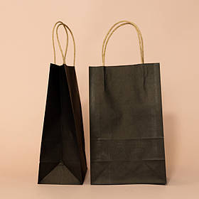 Чорний крафт пакет з крученими ручками 150*90*240 мм Кольорові паперові пакети Маленькі подарункові готові
