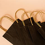 Чорний крафт пакет з крученими ручками 150*90*240 мм Кольорові паперові пакети Маленькі подарункові готові, фото 8