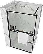 Душова стінка REA BLER 90 BLACK з полицею EVO