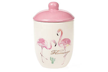 Банка керамічна для сипких продуктів Рожевий Фламінго з золотим написом, 500 мл