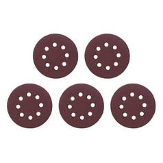 Круг наждаковий самоклейний 125 мм з отворами , папір класу С, густина - 140 г/м², К80, уп. 5 од. INTERTOOL