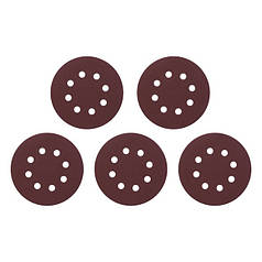 Круг наждаковий самоклейний 125 мм з отворами , папір класу С, густина - 140 г/м², К180, уп. 5 од. INTERTOOL