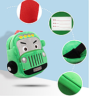 Детский рюкзак зеленый для любимых малышей для садика школы мягкий велюр машинка "Джип" маленький унисекс