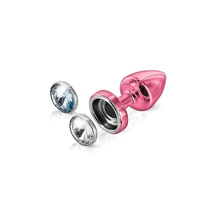 Анальная пробка Diogol Anni Magnet Pink: Кристалл/Аквамарин 25мм, со сменными стразами на магните | ProMax