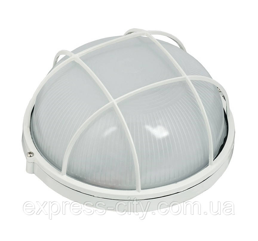 Світильник НПП1102-100W-E27-IP65 коло білий з решіткою, фото 1