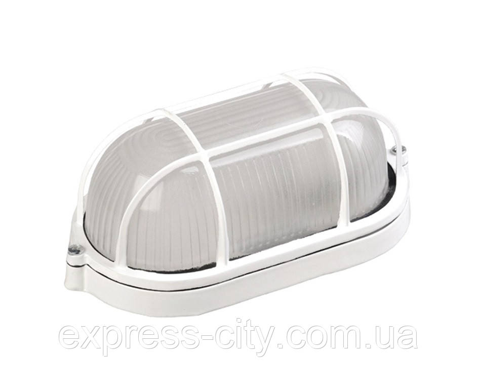 Світильник НПП1402-60W-E27-IP65 овал білий з решіткою, фото 1