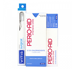 PERIO-AID 0.12% комплект: ополіскувач 500 мл, гель-паста 75 мл, щітка VITIS SURGICAL
