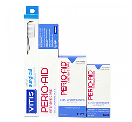 PERIO-AID 0.12% комплект: ополіскувач 150 мл, гель-паста 75 мл, щітка VITIS SURGICAL, спрей
