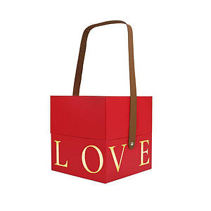 Подарункова коробка з ручкою LOVE червона, L - 18,5х18,5х19 см   | Promax