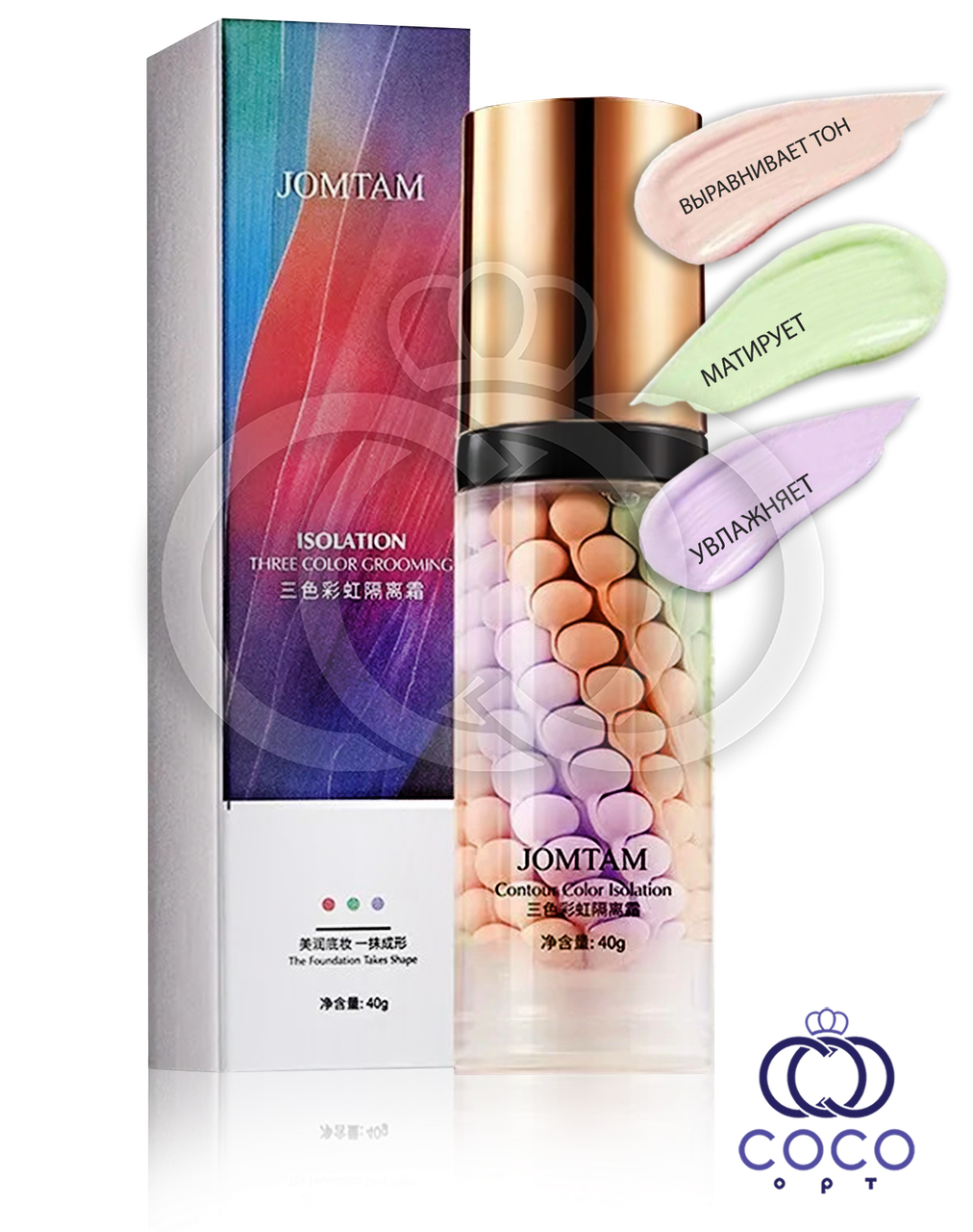 Вирівнювальна база під макіяж Jomtam Isolation Three Color Grooming триколірна 40 г, фото 1