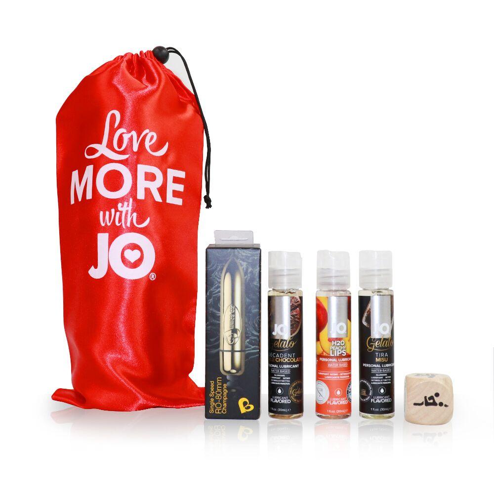 Набір для двох «Персиковий десерт»: 3 смакові мастила System JO, вибропуля, кубик з позами   | Promax, фото 1