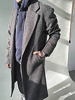 Мужское стильное тёплое демисезонное кашемировое пальто на весну/осень серое S