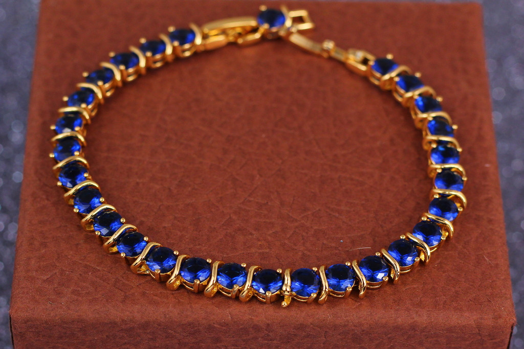 Браслет Xuping Jewelry іскри салюта с синіми каменями 19.5 см 5 мм золотистий
